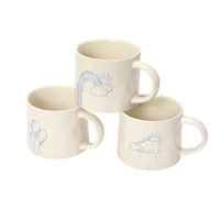 Hello Honey® 16oz. Cream and Blue Stoneware Mug Set with Wax Relief Illustration and Secret Image on Bottom