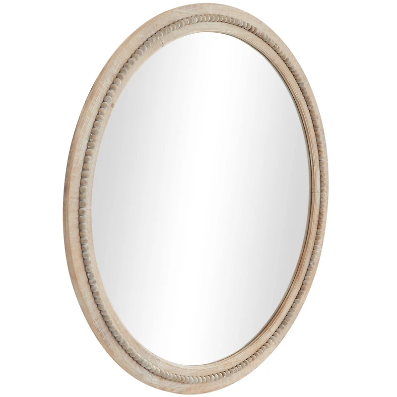 Brown Wood Beaded Frame Wall Mirror with Distressing 44" x 2" x 44"