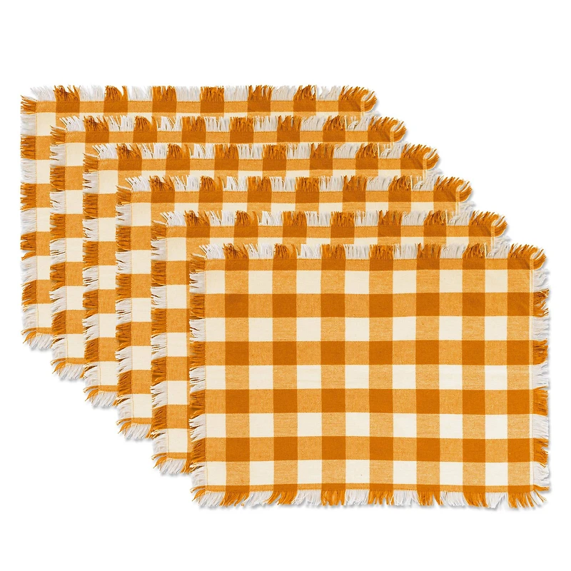 DII® Pumpkin Spice Heavyweight Check Fringed Placemat Set