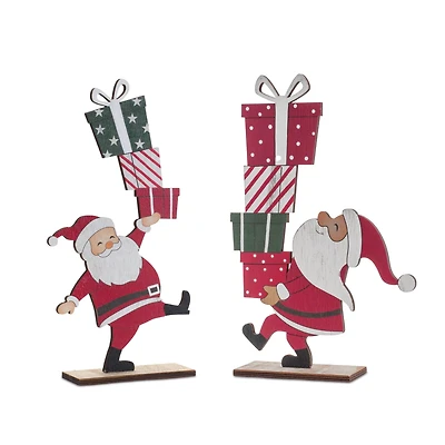 12" Wood Santa with Presents Display Set