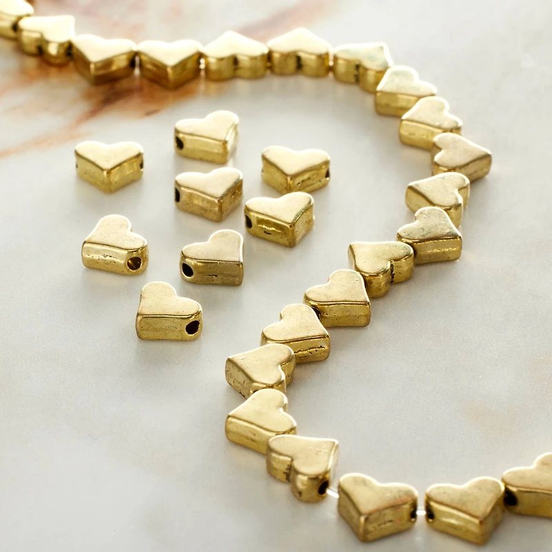 12 Pack: Gold Metal Heart Beads, 6mm by Bead Landing™