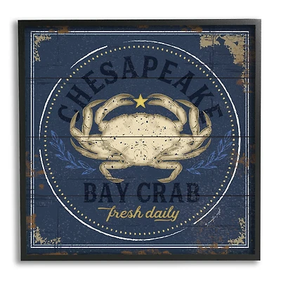 Stupell Industries Vintage Chesapeake Bay Crab Sign Nautical Marine Life in Frame Wall Art