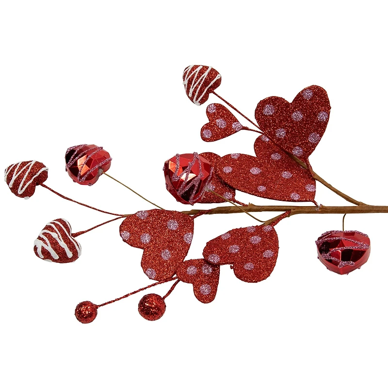 18" Red Shimmering Glitter Valentine's Day Heart Spray