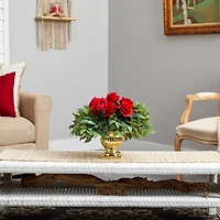 14" Red Rose Floral Arrangement in Gold Urn 