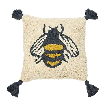 Hello Honey® Cotton Bee Punch Hook Pillow with Tassels