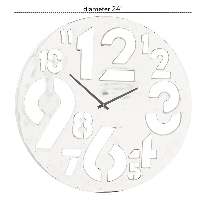 Silver Aluminum Contemporary Wall Clock, 24" x 24" x 2"