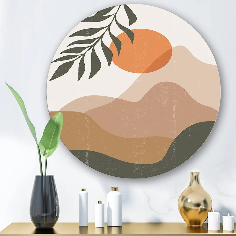 Designart - Abstract Red Moon In Earth Toned Mountains I