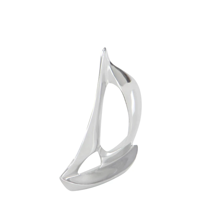 Set of 3 Silver Aluminum Coastal Sail Boat Sculpture, 12", 8", 7"