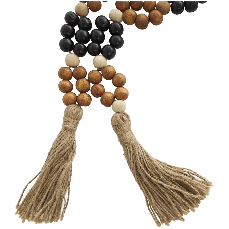 80" Handmade Mango Wood Round Double Layered Carved Bead Garland with Tassels