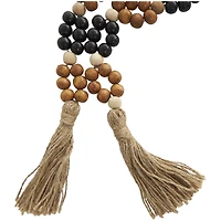 80" Handmade Mango Wood Round Double Layered Carved Bead Garland with Tassels