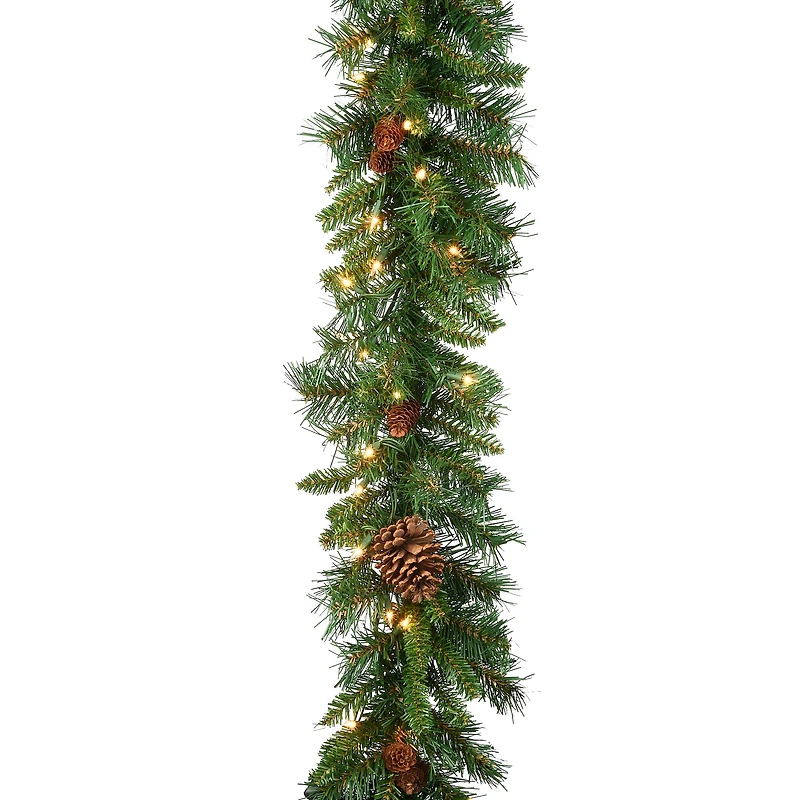 9' x 10" Pre-lit Pine Cone Artificial Christmas Garland with 50 Clear Lights-UL