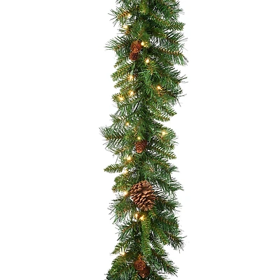 9' x 10" Pre-lit Pine Cone Artificial Christmas Garland with 50 Clear Lights-UL