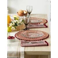 Barn Red Block Print On Natural Round Jute Placemat (Set of 6)