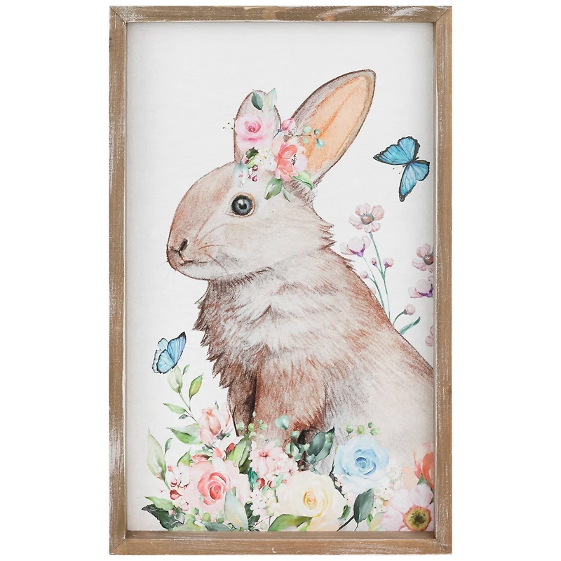 Easter Bunny with Flowers Framed Wall Décor