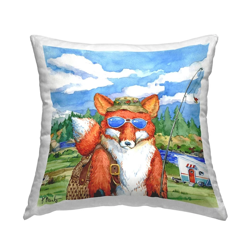 Stupell Industries Fisherman Fox Wildlife Camping Landscape Throw Pillow, 18" x 18"