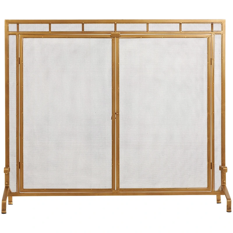 33.5" Gold Metal Geometric Single Panel Fireplace Screen