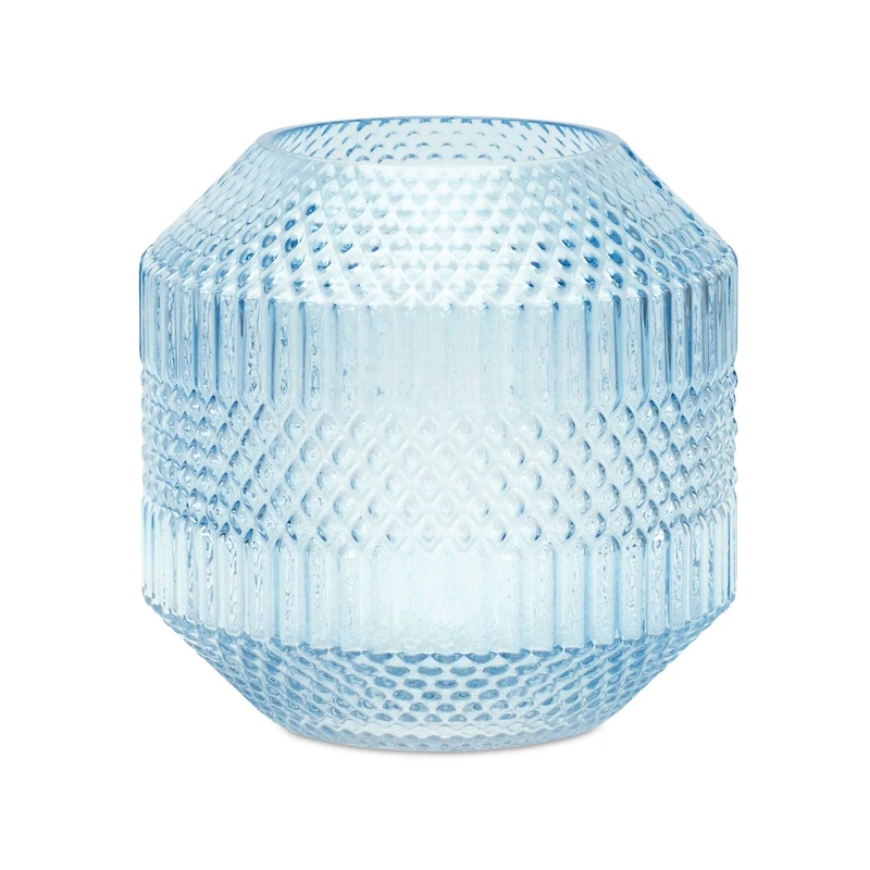 Blue Diamond Pattern Glass Vase or Candle Holder
