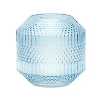 Blue Diamond Pattern Glass Vase or Candle Holder
