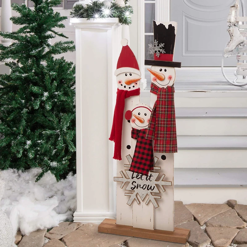 Glitzhome® 35" Wooden Snowman Family Porch Sign