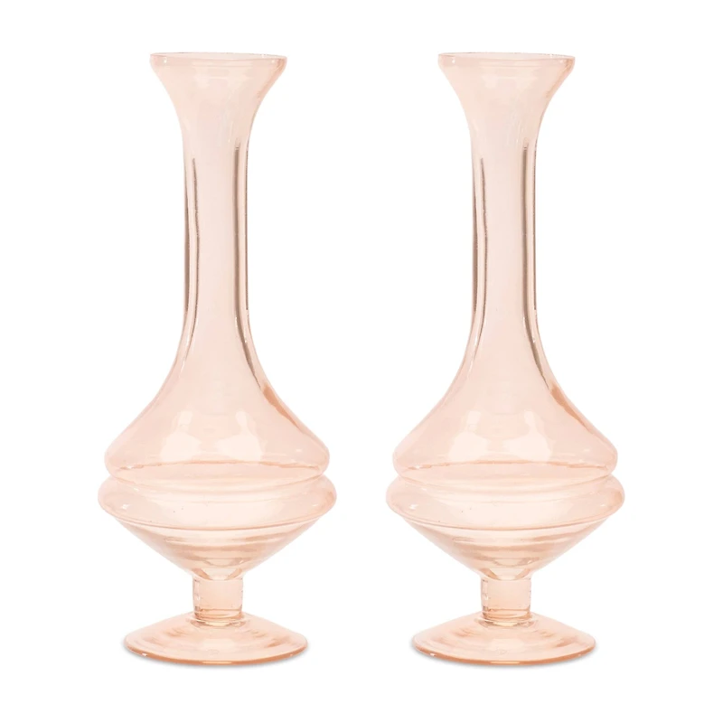 Pink Glass Stem Vase Set