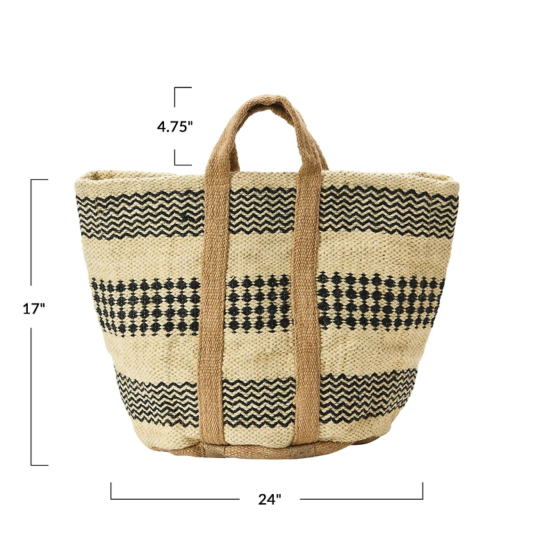 Hello Honey® 24" Modern Boho Woven Jute Bag with Waterproof Liner and Contemporary Pattern