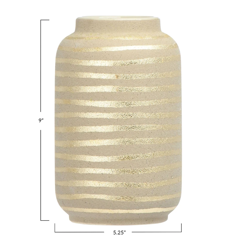 Hello Honey® 9" Gold Striped Stoneware Vase