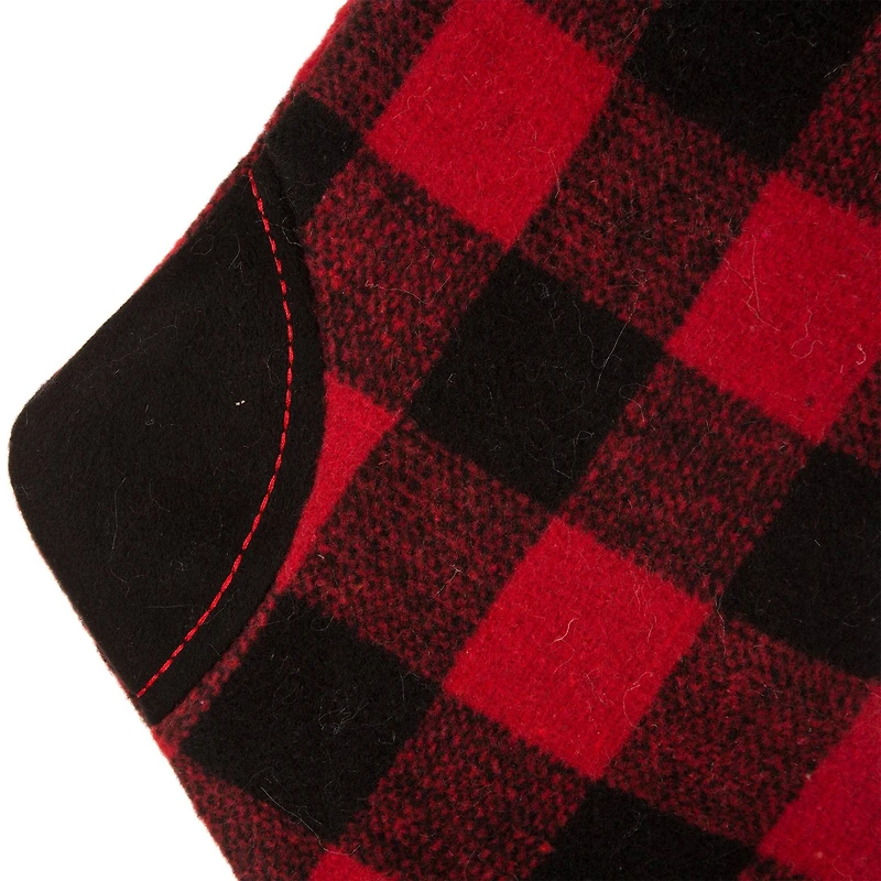 Glitzhome® 21" Fur Black & Red Buffalo Plaid Stocking