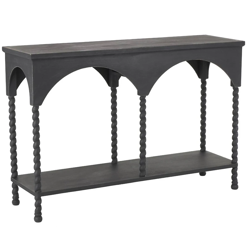 47" Black Wood Arched 1-Shelf Living Room Console Table
