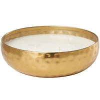 20oz. Mediterranean Fig Scented White 3 Wick Candle in Hammered Gold Bowl