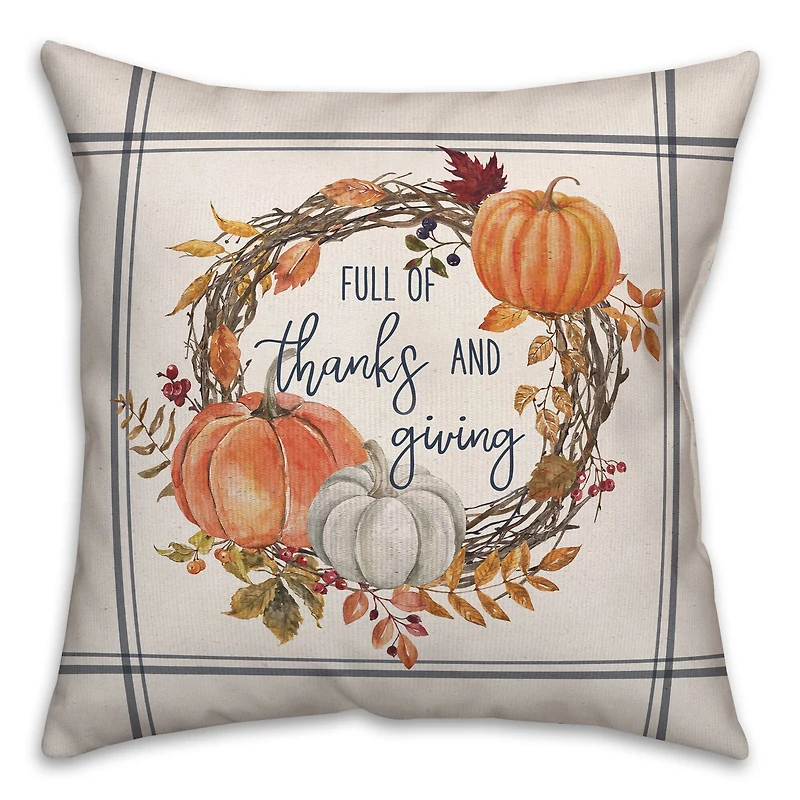 Thanks And Giving Fall Wreath Throw Pillow