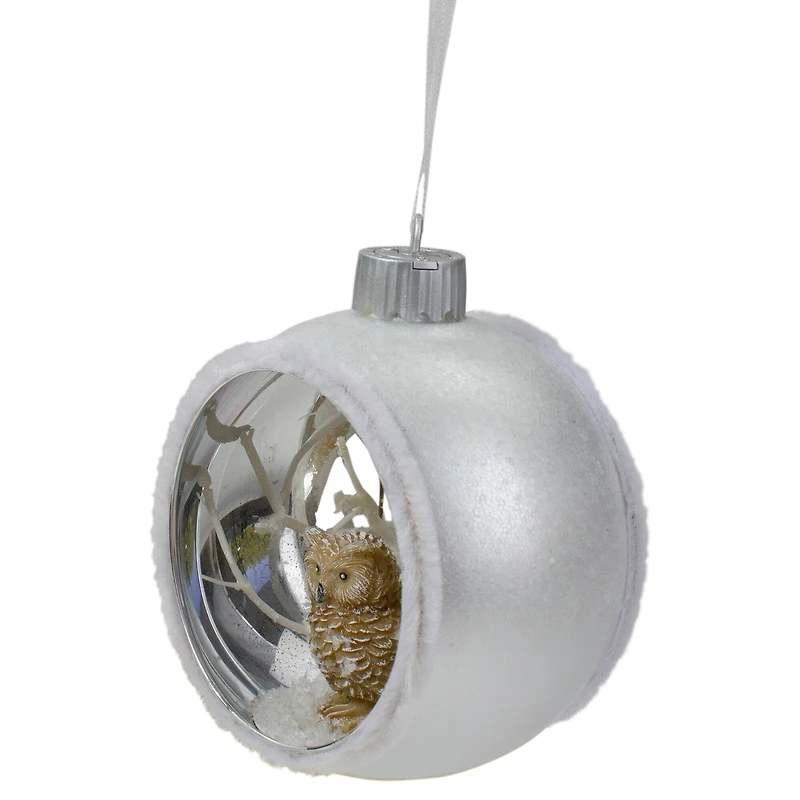 Silver And White Matte Cutout Owl Ball Ornament