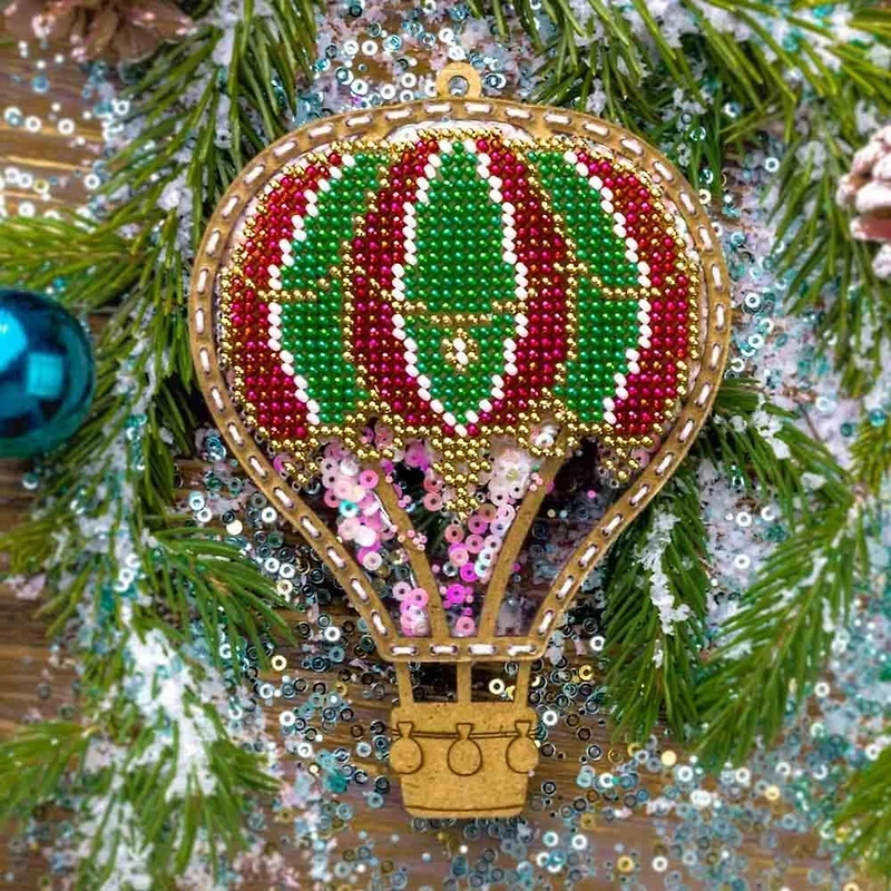 Wonderland Crafts Red & Green Hot Air Balloon Christmas Ornament Bead Embroidery Kit
