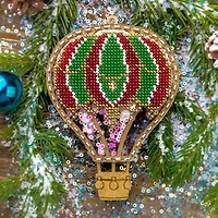 Wonderland Crafts Red & Green Hot Air Balloon Christmas Ornament Bead Embroidery Kit