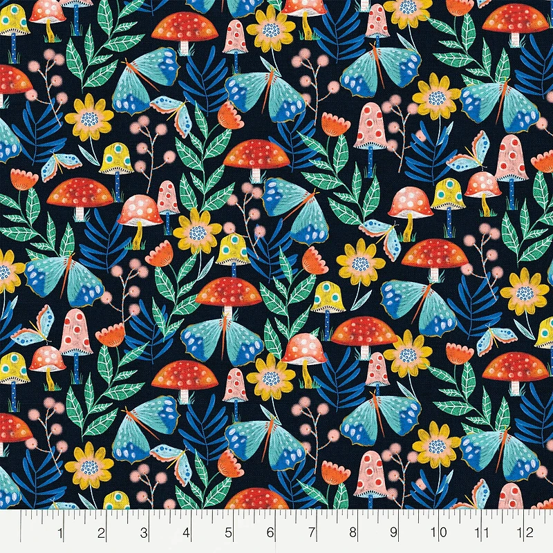 Fabric Editions Navy Mushroom Garden Cotton Fabric