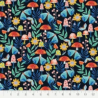 Fabric Editions Navy Mushroom Garden Cotton Fabric