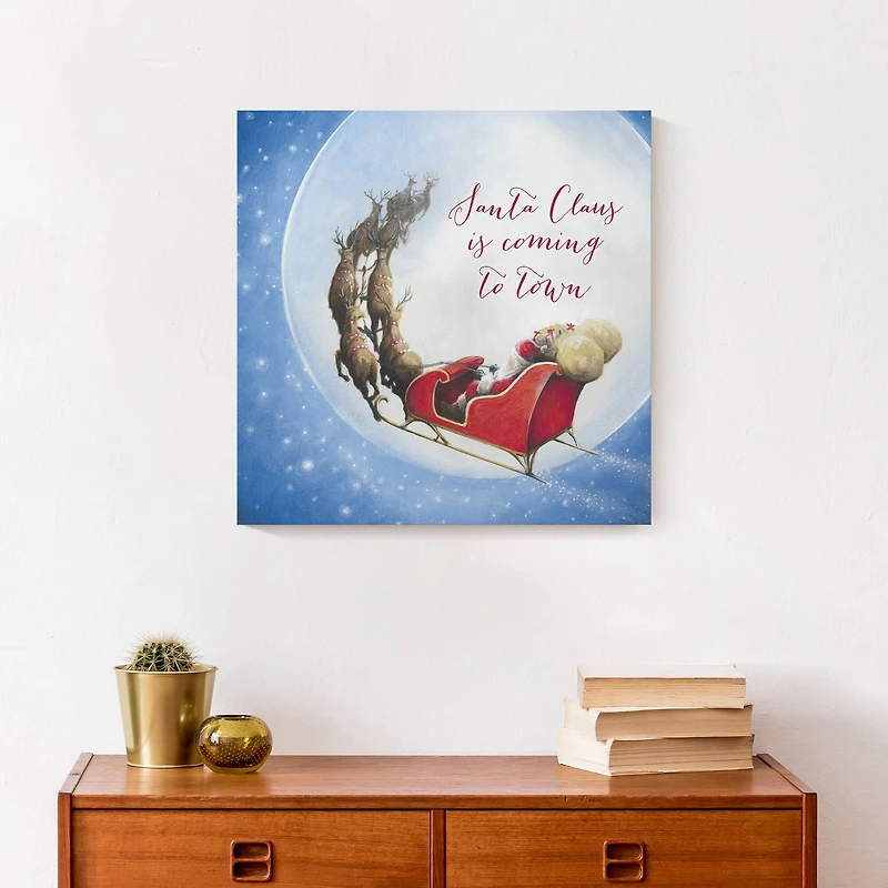 Santa Sleigh Painting Moon 16x16 Canvas Wall Art