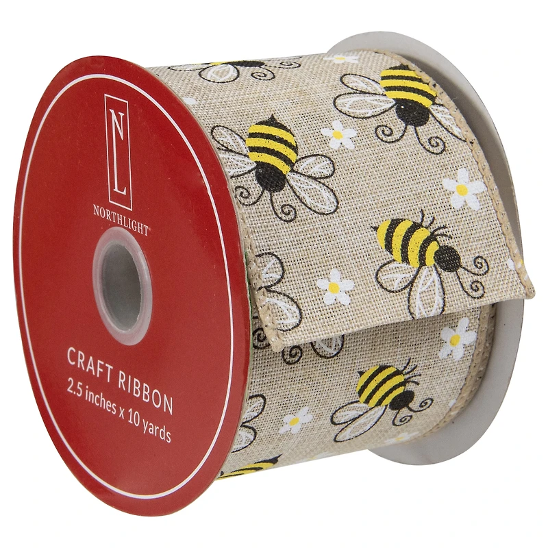2.5" x 10yd. Burlap Bumblebee Design Wired Spring Craft Ribbon