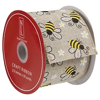 2.5" x 10yd. Burlap Bumblebee Design Wired Spring Craft Ribbon