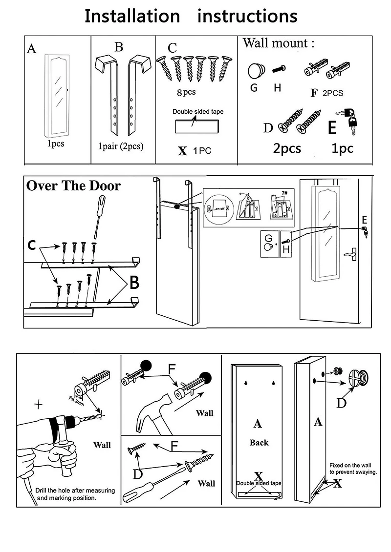 Classic White Full Door Jewelry Armoire