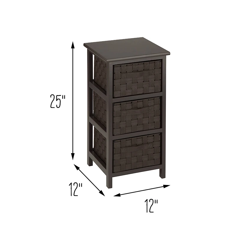 Honey Can Do 25" Small Espresso Storage Cabinet with Wood Frame & Woven Fabric Drawers