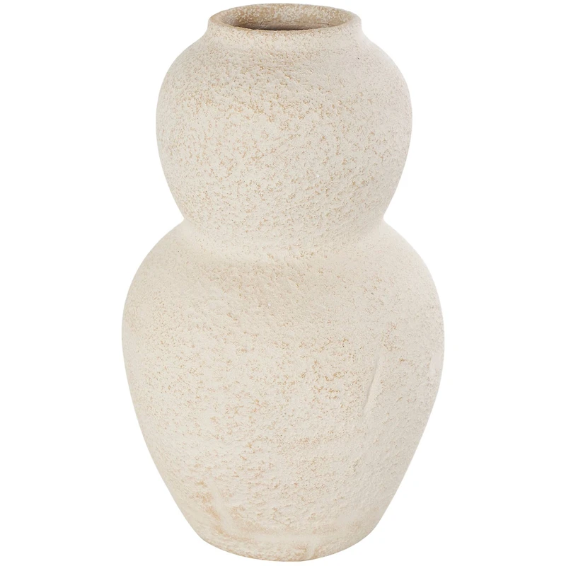 15" Cream Ceramic Hourglass Textured Vase
