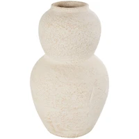 15" Cream Ceramic Hourglass Textured Vase