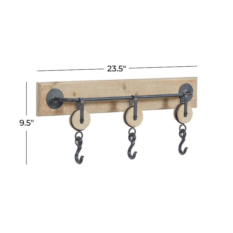Brown Wood Industrial Wall Hook, 10" x 24" x 4"