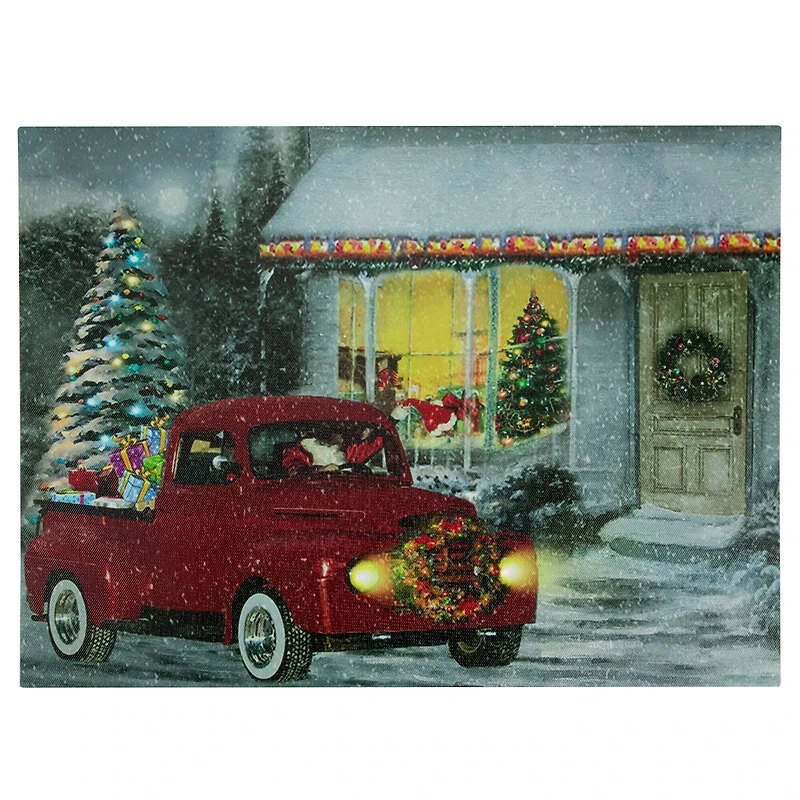 LED Fiber Optic Retro Red Truck Christmas Wall Art