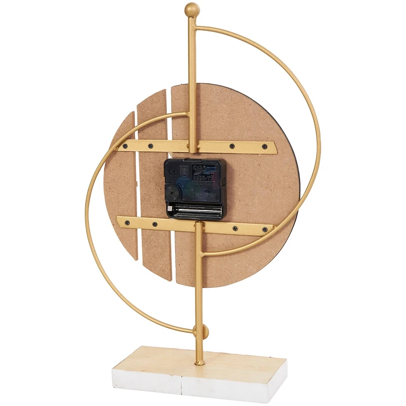 CosmoLiving by Cosmopolitan 14" Black Wooden Geometric Two-Toned Clock with Wood Accents & Gold Semicircle Frame