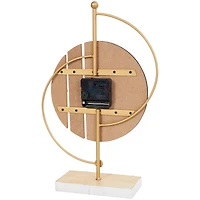 CosmoLiving by Cosmopolitan 14" Black Wooden Geometric Two-Toned Clock with Wood Accents & Gold Semicircle Frame