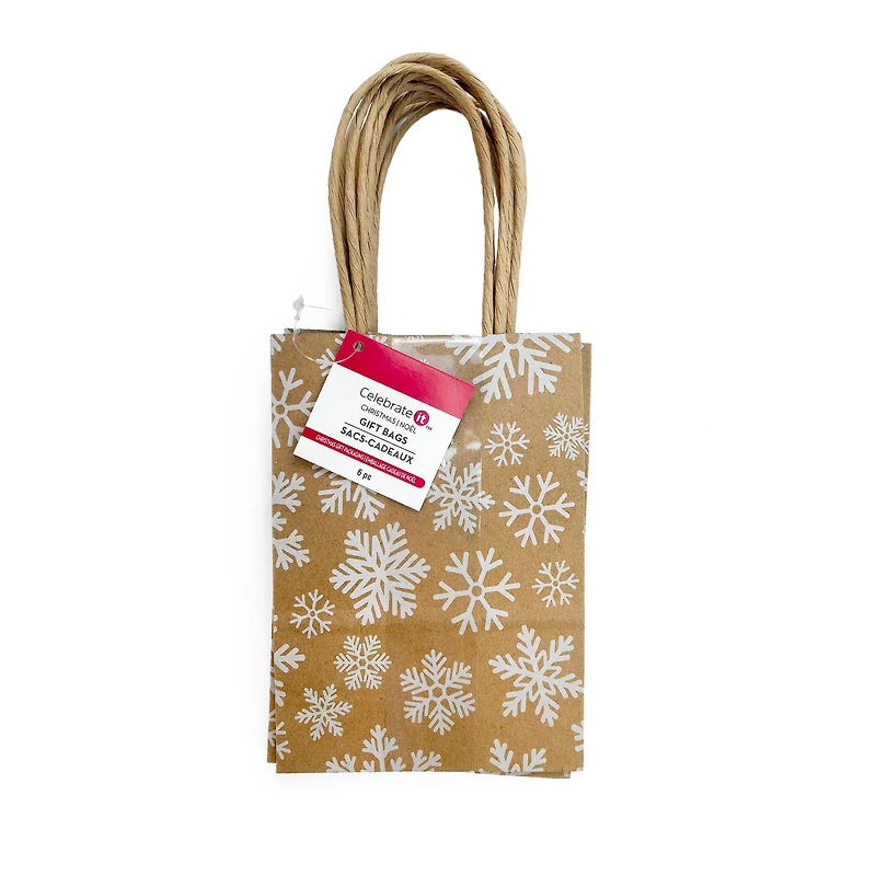 Mini Snowflakes Kraft Gift Bags, 6ct. by Celebrate It™