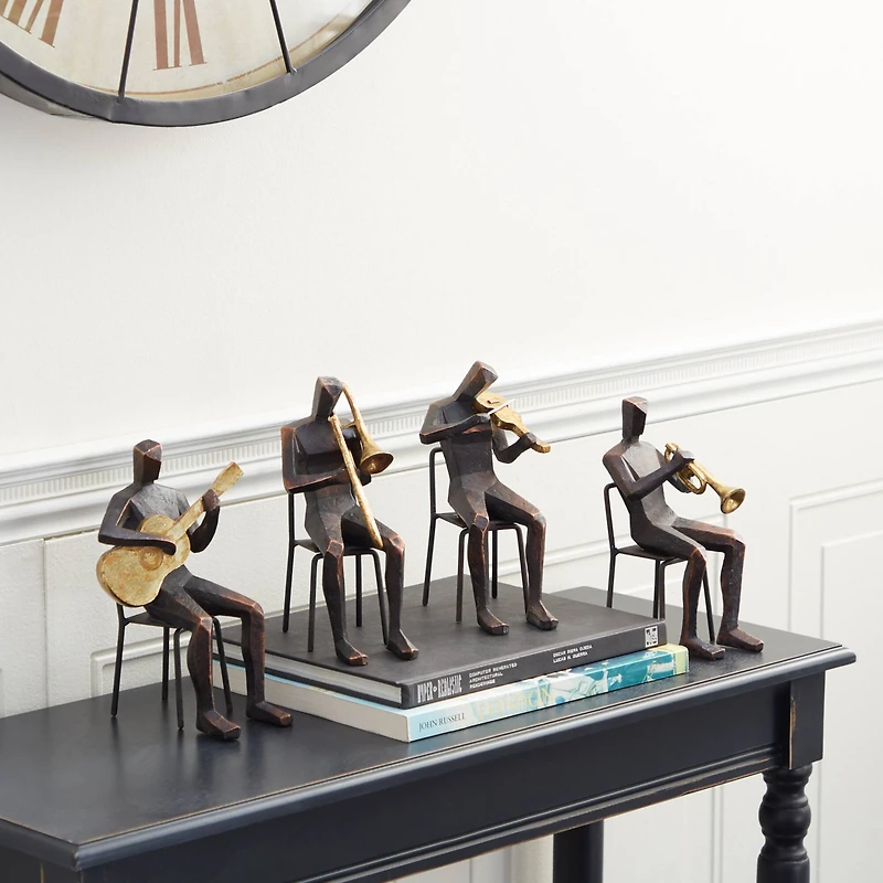 Brown Polystone Modern Musician Sculpture Set