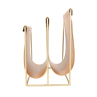 13" Orange Leather 3 Slot Magazine Holder with Gold Metal Frame