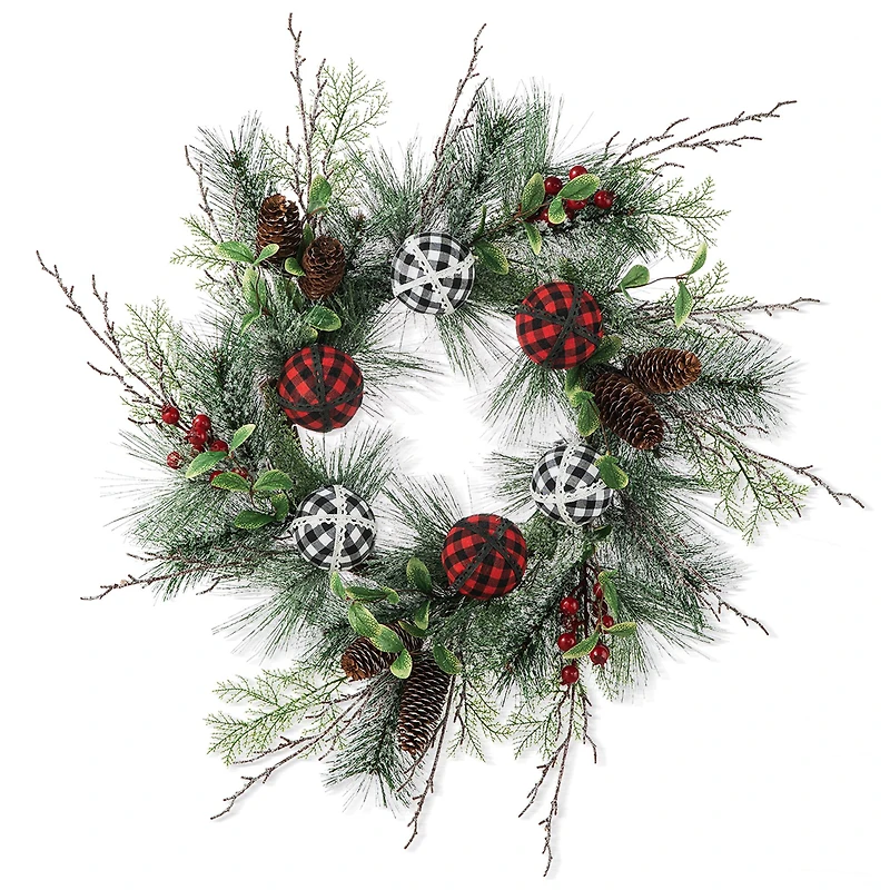 Glitzhome® 24" Frosted Ornament, Berry & Pinecone Wreath